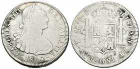 Carlos IV (1788-1808). 8 reales. 1800. Potosí. PP. (Cal-723). Ag. 26,65 g. BC-. Est...18,00.