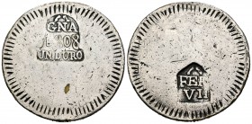 Fernando VII (1808-1833). Un duro. 1808. Girona. Ag. 26,49 g. Falsa de época en latón. Flan grande. MBC-. Est...40,00.