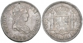 Fernando VII (1808-1833). 8 reales. 1815. Guatemala. M. (Cal-463). Ag. 26,55 g. Golpe de punzón en anverso. Pátina. MBC. Est...90,00.