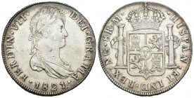 Fernando VII (1808-1833). 8 reales. 1821. Guatemala. M. (Cal-470). Ag. 26,98 g. Parte de brillo original. EBC-/EBC. Est...175,00.