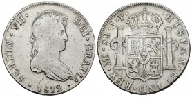 Fernando VII (1808-1833). 8 reales. 1812. Lima. JP. (Cal-478). Ag. 26,52 g. BC+. Est...40,00.