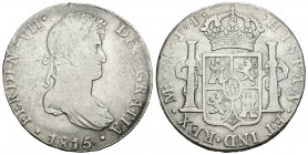 Fernando VII (1808-1833). 8 reales. 1815. Lima. JP. (Cal-483). Ag. 27,20 g. BC. Est...40,00.
