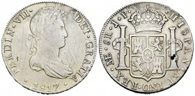 Fernando VII (1808-1833). 8 reales. 1817. Lima. JP. (Cal-485). Ag. 26,75 g. Restos de soldadura en el canto y rayas. BC+. Est...35,00.