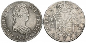 Fernando VII (1808-1833). 8 reales. 1818/28. Madrid. GJ. (Cal-508). Ag. 27,02 g. Rayas. MBC+. Est...150,00.
