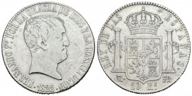 Fernando VII (1808-1833). 20 reales. 1822. Madrid. SR. (Cal-516). Ag. 26,80 g. Tipo cabezón. BC+. Est...90,00.