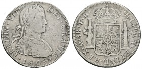 Fernando VII (1808-1833). 8 reales. 1809. México. TH. (Cal-539). Ag. 26,56 g. Busto imaginario. Grafiti y raya en anverso. BC+. Est...35,00.