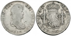 Fernando VII (1808-1833). 8 reales. 1812. México. JJ. (Cal-549). Ag. 26,75 g. Vanos. Escasa. BC. Est...40,00.