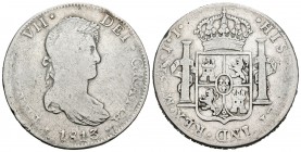 Fernando VII (1808-1833). 8 reales. 1813. México. JJ. (Cal-551). Ag. 26,36 g. Golpecitos en el canto. BC-. Est...25,00.