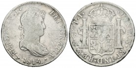 Fernando VII (1808-1833). 8 reales. 1814. México. JJ. (Cal-555). Ag. 26,36 g. Escasa. BC. Est...35,00.