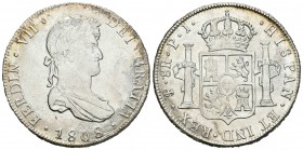 Fernando VII (1808-1833). 8 reales. 1808. Potosí. PJ. (Cal-599). Ag. 26,77 g. Limpiada. MBC+. Est...80,00.