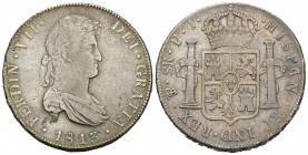 Fernando VII (1808-1833). 8 reales. 1813. Potosí. PJ. (Cal-601). Ag. 26,92 g. Pátina. MBC-/MBC. Est...70,00.