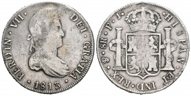 Fernando VII (1808-1833). 8 reales. 1813. Potosí. PJ. (Cal-601). Ag. 26,61 g. BC+. Est...30,00.