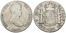 Fernando VII (1808-1833). 8 reales. 1814. Potosí. PJ. (Cal-603). Ag. 27,05 g. BC+/MBC. Est...70,00.