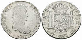 Fernando VII (1808-1833). 8 reales. 1817. Potosí. PJ. (Cal-606). Ag. 26,74 g. BC+/MBC-. Est...40,00.