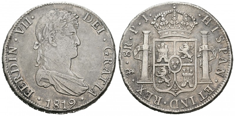 Fernando VII (1808-1833). 8 reales. 1819. Potosí. PJ. (Cal-608). Ag. 26,94 g. MB...