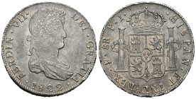 Fernando VII (1808-1833). 8 reales. 1822. Potosí. FJ. (Cal-611). Ag. 27,05 g. Bonita pátina. EBC-. Est...150,00.