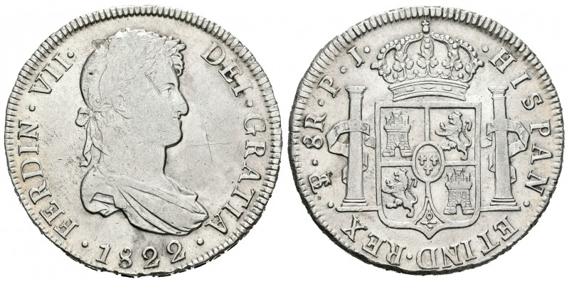 Fernando VII (1808-1833). 8 reales. 1822. Potosí. PJ. (Cal-611). Ag. 26,91 g. Ra...