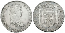 Fernando VII (1808-1833). 8 reales. 1824. Potosí. PJ. (Cal-614). Ag. 26,92 g. MBC+. Est...80,00.