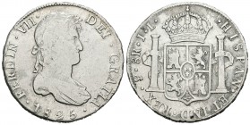 Fernando VII (1808-1833). 8 reales. 1825. Potosí. JL. (Cal-618). Ag. 26,15 g. BC. Est...30,00.