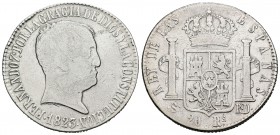 Fernando VII (1808-1833). 20 reales. 1823. Sevilla. RD. (Cal-646). Ag. 26,69 g. Tipo cabezón. Escasa. BC. Est...90,00.