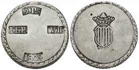 Fernando VII (1808-1833). 5 pesetas. 1809. Tarragona (Cataluña). (Cal-653). Ag. 26,56 g. Leves marquitas. MBC+. Est...180,00.