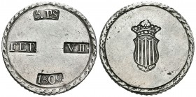 Fernando VII (1808-1833). 5 pesetas. 1809. Tarragona (Cataluña). (Cal-653). Ag. 26,69 g. Escudo estrecho. MBC+. Est...175,00.