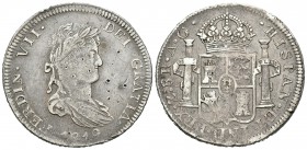 Fernando VII (1808-1833). 8 reales. 1819. Zacatecas. AG. (Cal-692 variante). Ag. 26,97 g. Sin sobrefecha. Golpes de punzón en anverso. MBC-. Est...50,...