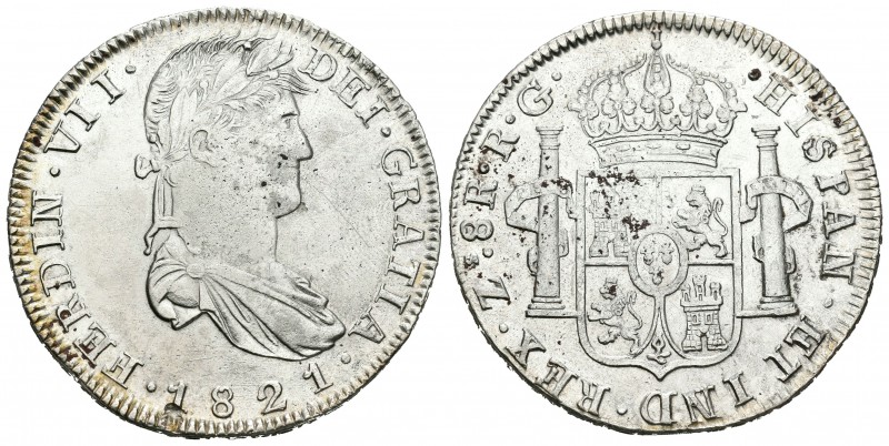Fernando VII (1808-1833). 8 reales. 1821. Zacatecas. RG. (Cal-697). Ag. 27,09 g....