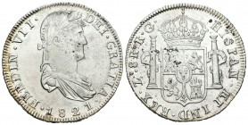 Fernando VII (1808-1833). 8 reales. 1821. Zacatecas. RG. (Cal-697). Ag. 27,09 g. Mínimas oxidaciones. Dos rayitas en anverso. MBC+. Est...90,00.