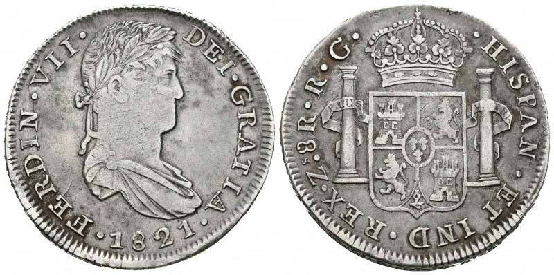 Fernando VII (1808-1833). 8 reales. 1821. Zacatecas. RG. (Cal-697). Ag. 26,99 g....