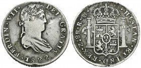 Fernando VII (1808-1833). 8 reales. 1822. Zacatecas. RG. (Cal-700). Ag. 26,54 g. Golpe en el canto. MBC-. Est...50,00.
