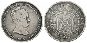 Isabel II (1833-1868). 20 reales. 1849. Madrid. CL. (Cal-167). Ag. 25,63 g. Escasa. MBC-/BC+. Est...200,00.