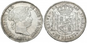 Isabel II (1833-1868). 20 reales. 1861. Madrid. (Cal-183). Ag. 25,39 g. Golpecitos. MBC. Est...100,00.