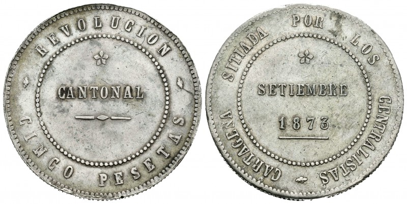 Centenario de la Peseta (1868-1931). Revolución Cantonal. 5 pesetas. 1873. Carta...