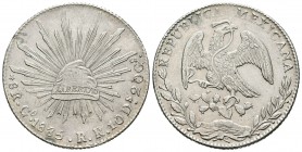 México. 8 reales. 1885/75. Guanajuato. RR. (Km-377.8 (variante)). Ag. 27,03 g. EBC+. Est...100,00.