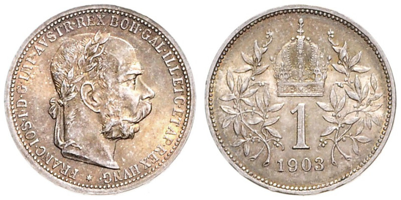 FRANZ JOSEPH I (1848 - 1916)&nbsp;
1 Corona, 1903, 4,99g, Früh 1976, Früh 1976&...