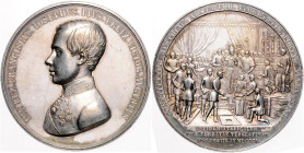 FRANZ JOSEPH I (1848 - 1916)&nbsp;
Silver medal To commemorate the Laying of the Cornerstone of the South Railway Construction in Trieste, 1850, 97,6...