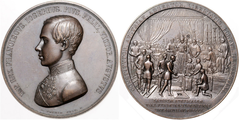 FRANZ JOSEPH I (1848 - 1916)&nbsp;
AE medal To commemorate the Laying of the Co...