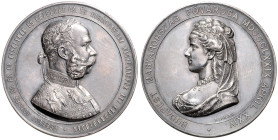 FRANZ JOSEPH I (1848 - 1916)&nbsp;
Silver medal To commemorate the Silver Wedding Anniversary of the Imperial Couple, donated by the city Budapest, 1...
