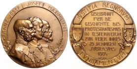 FRANZ JOSEPH I (1848 - 1916)&nbsp;
AE medal 25th Anniversary of the Founding of the Society for the History of Protestantism in Austria, 1904, 79,08g...