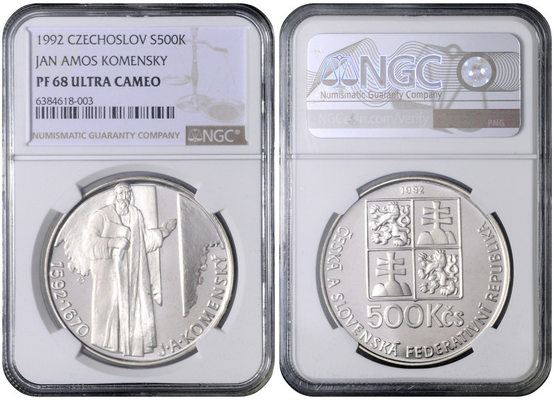 COINS, MEDALS&nbsp;
500 Kcs J. A. Komenský, 1992, MCH CSFRP-010, MCH CSFRP-010&...