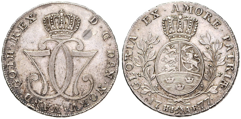 DENMARK
CHRISTIAN VII OF DENMARK (1766 - 1808)&nbsp;
1 Thaler, 1777, 28,88g, D...
