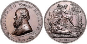 SWITZERLAND
COINS, MEDALS&nbsp;
AE medal Gottfried Keller, writer, To commemorate his 70th Birthday, 1889, 167,65g, 70 mm, A. Scharff, návrh A. Böck...