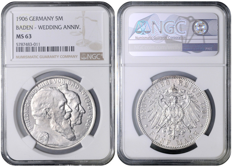 BADEN
COINS, MEDALS&nbsp;
5 Mark - Wedding Anniversary, 1906, Jäg 35, Jäg 35&n...