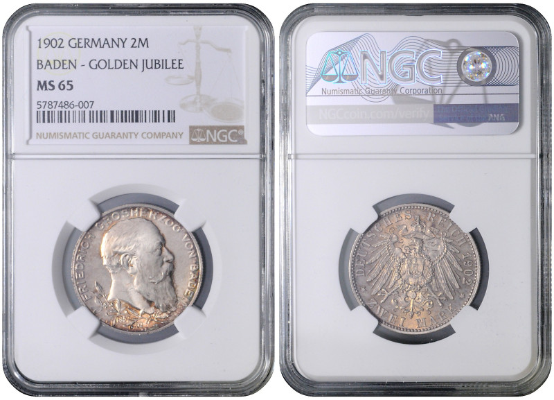 BADEN
COINS, MEDALS&nbsp;
2 Mark - 50th Anniversary of Reign, 1902, Jäg 30, Jä...
