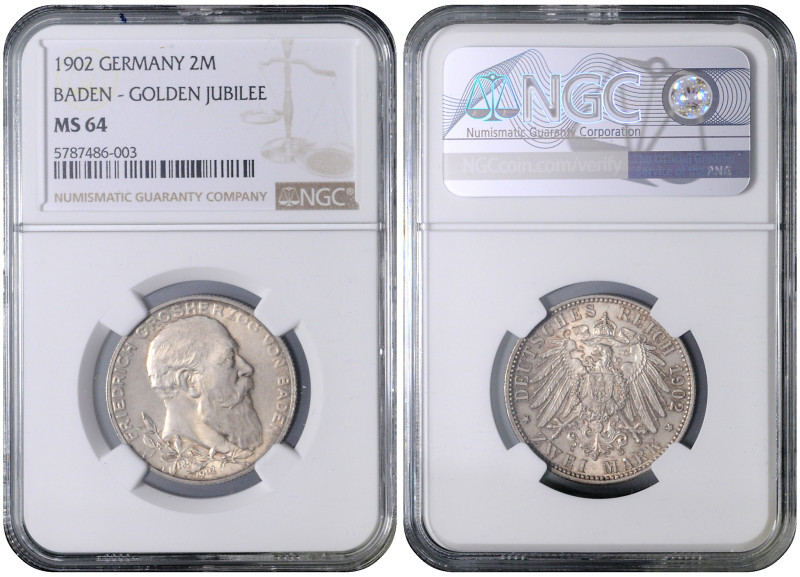 BADEN
COINS, MEDALS&nbsp;
2 Mark - 50th Anniversary of Reign, 1902, Jäg 30, Jä...