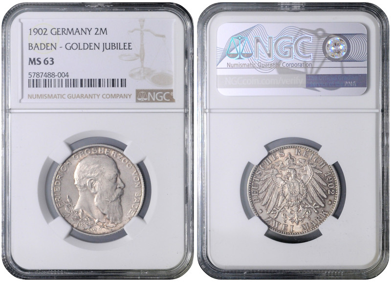 BADEN
COINS, MEDALS&nbsp;
2 Mark - 50th Anniversary of Reign, 1902, Jäg 30, Jä...