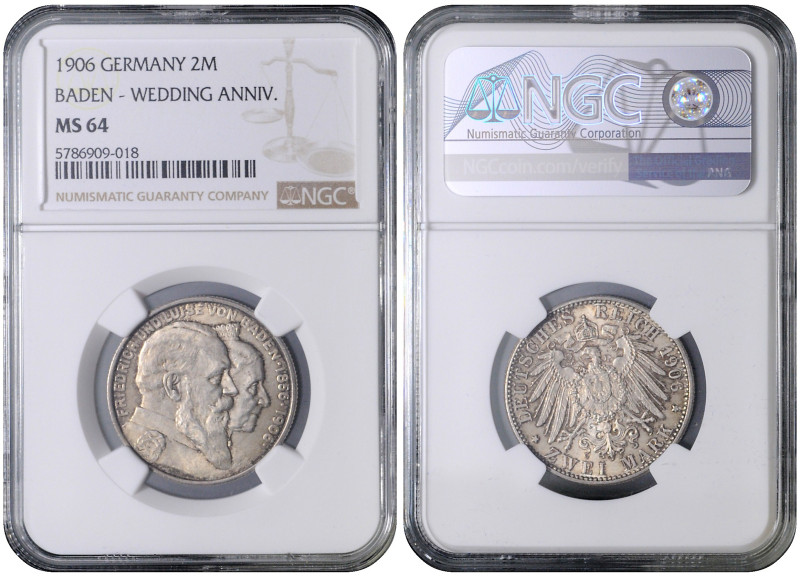 BADEN
COINS, MEDALS&nbsp;
2 Mark - Wedding Anniversary, 1906, Jäg 34, Jäg 34&n...