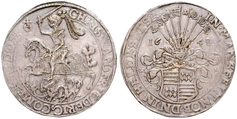 MANSFELD
CHRISTIAN FRIEDRICH (1632 - 1666)&nbsp;
1 Thaler, 1648, 29,09g, Dav 7...