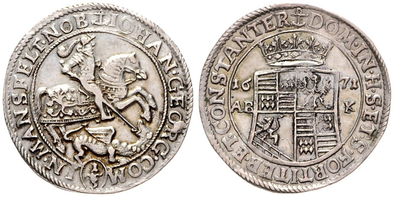 MANSFELD
JOHANN GEORG III (1647 - 1710)&nbsp;
1/3 Thaler, 1671, 9,59g, Tornau ...